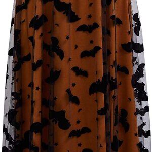 Women's Pumpkin Tulle Tutu Skirt Velvet Bats Elastic Waist Halloween Party Layer
